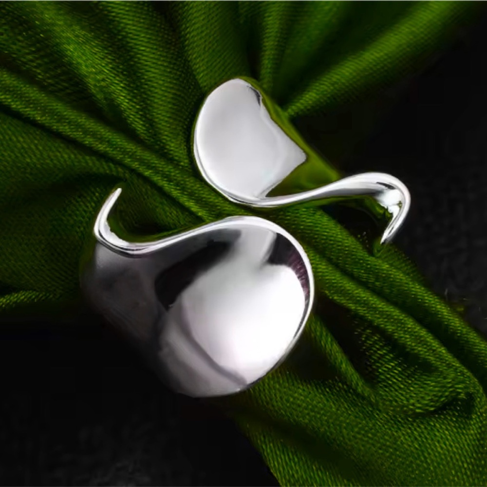 New Wide 925 Silver Sculptural Abstract Open Band Adjustable Ring - Picture 5 of 5